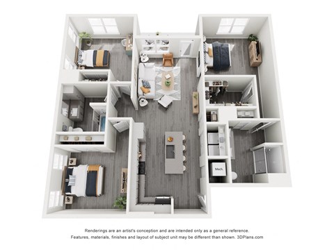 Floor plan for 1 bed, 1 bath, 760 sqft